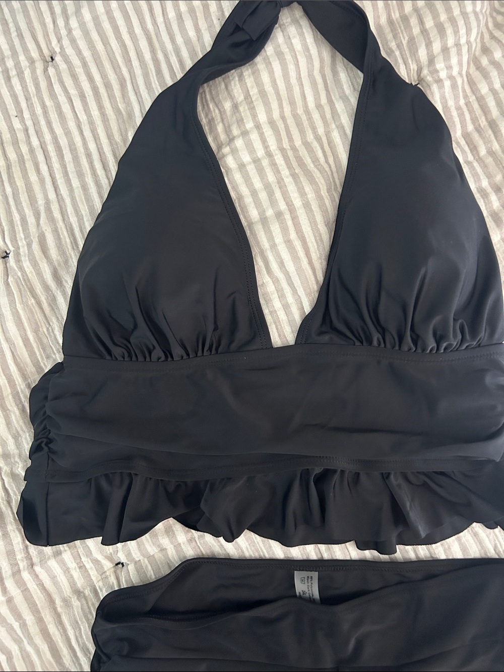Black Halter Ruffled Tankini Set - Picture 2 of 3